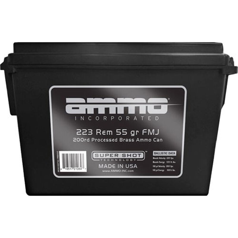 Ammunition Ammo Inc. 223055FMJ RB200 223Rem Ammo, Inc. 223 Reminqton 55 qr Full Metal Jacket Processed Brass Ammo Can • Model: 223055FMJ-RB200